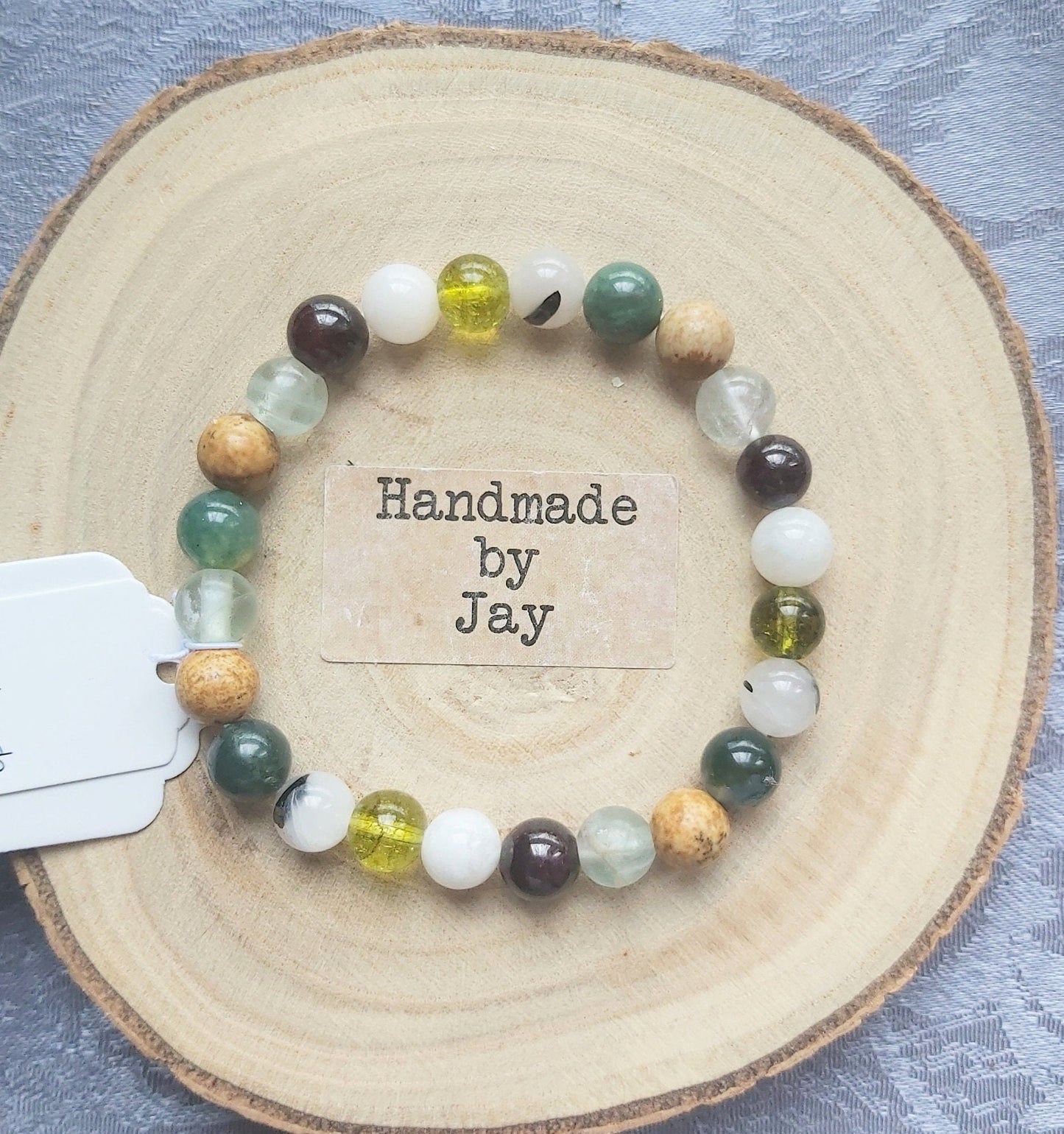 IBS, Bowel and Colon Support  Crystal Healing Gemstone Beaded Bracelet  using Fluorite, Picture Jasper,  Peridot, Moonstone and Garnet