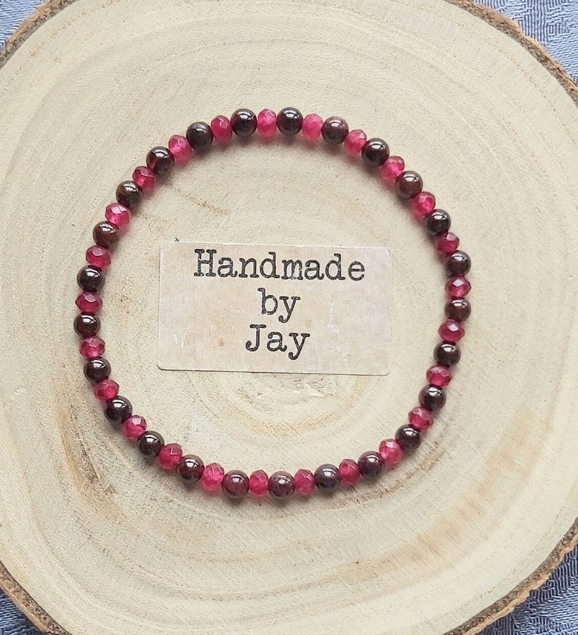 4mm AAA Garnet and Ruby Crystal Gemstone Beaded Bracelet Heart Chakra