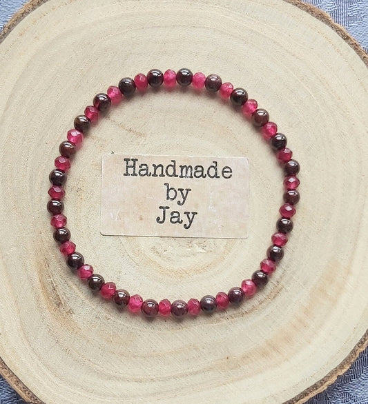 4mm AAA Garnet and Ruby Crystal Gemstone Beaded Bracelet Heart Chakra