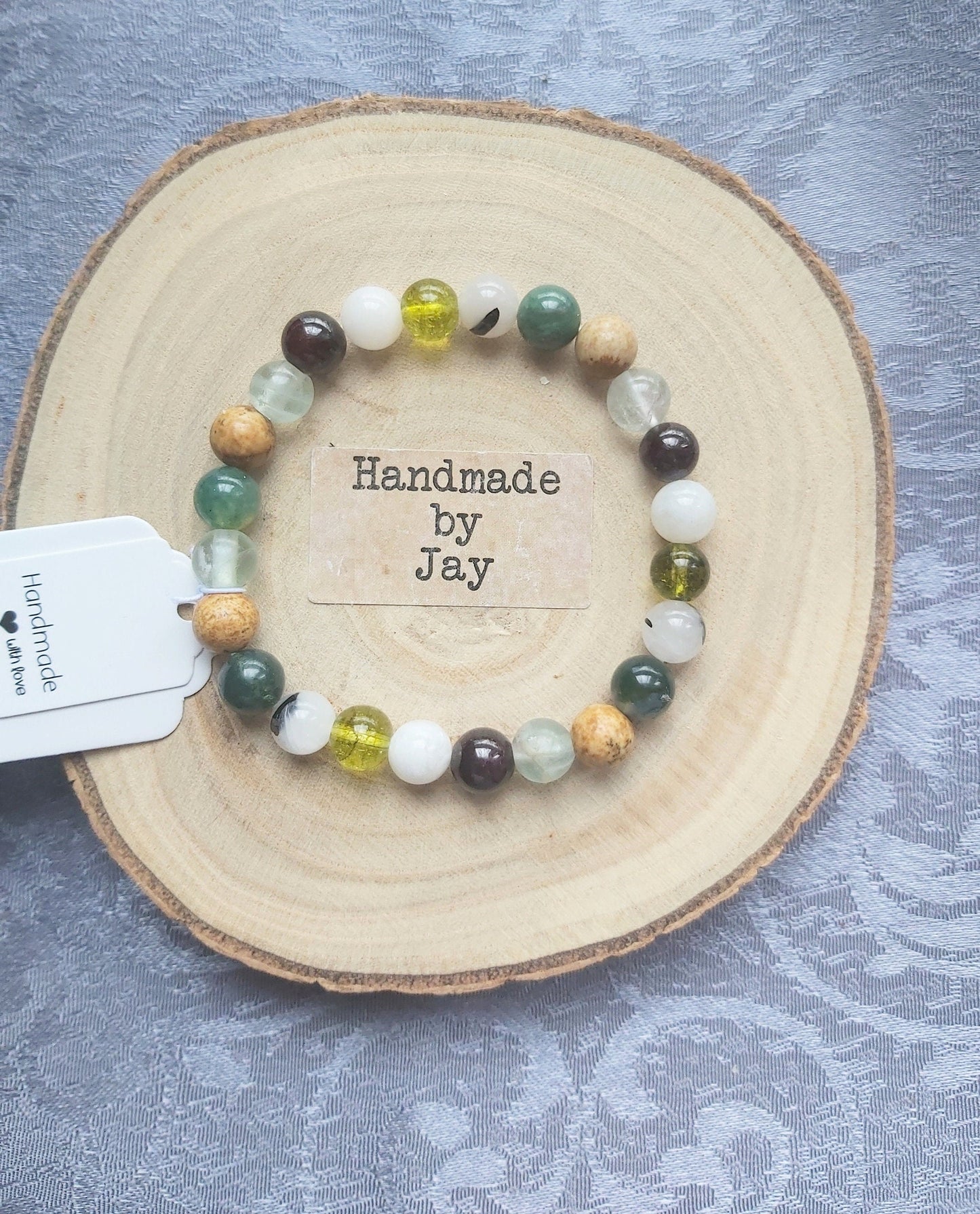 IBS, Bowel and Colon Support  Crystal Healing Gemstone Beaded Bracelet  using Fluorite, Picture Jasper,  Peridot, Moonstone and Garnet