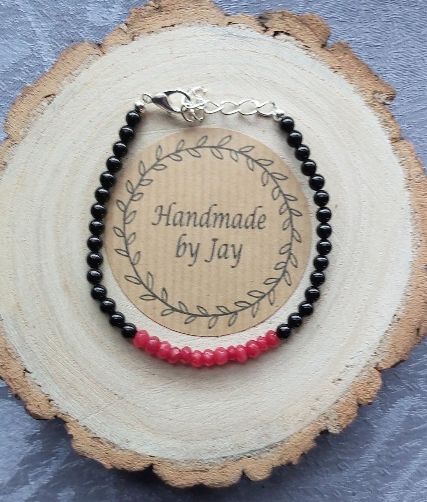 4mm Black Tourmaline and Ruby for Low Mood, Arthritis, Grounding and Protection Crystal Healing Gemstone Beaded 925 Sterling Silver Bracelet