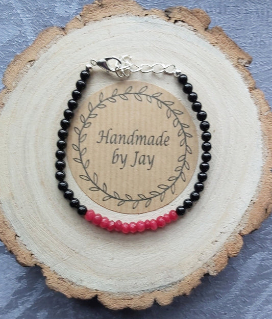 4mm Black Tourmaline and Ruby for Low Mood, Arthritis, Grounding and Protection Crystal Healing Gemstone Beaded 925 Sterling Silver Bracelet