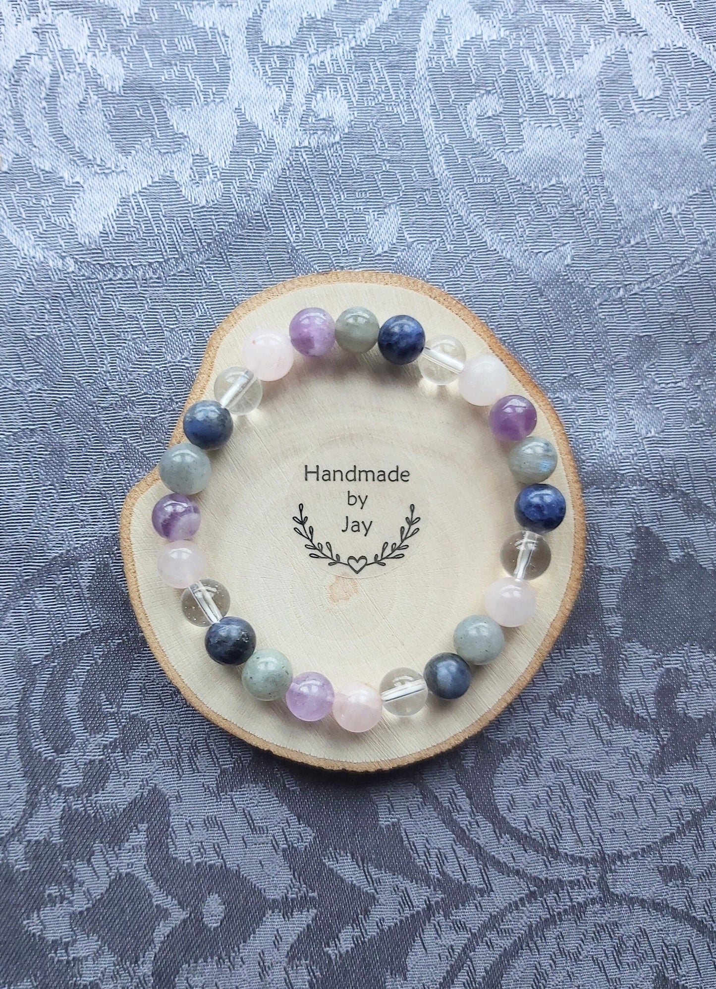 Calming Crystal Beaded Bracelet: Rose Quartz, Lapis Lazuli, Amethyst