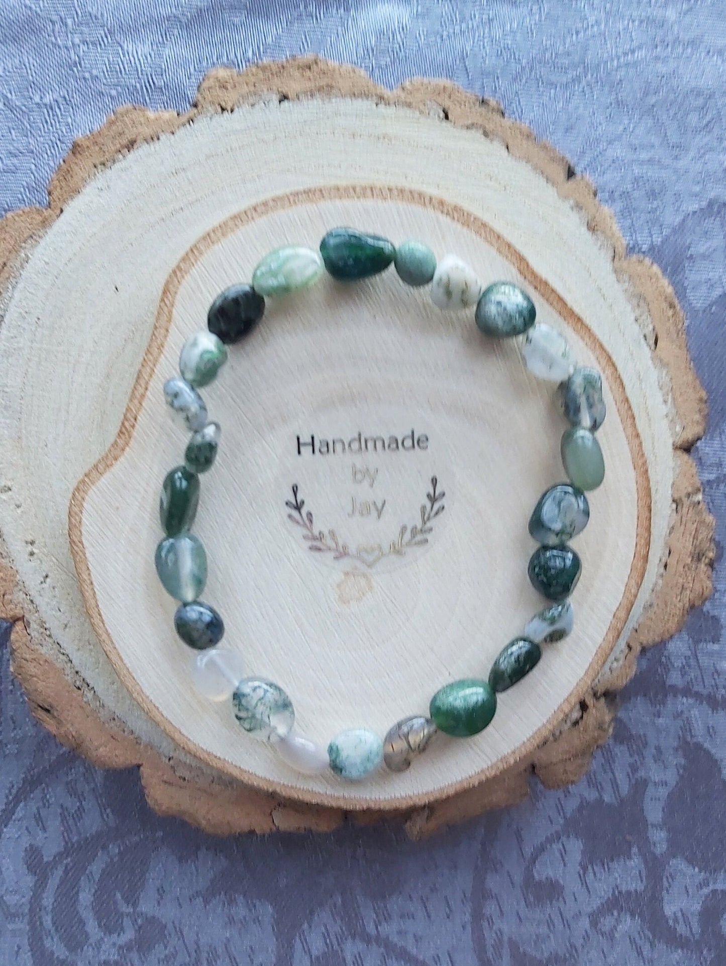 Handmade Moss Agate Crystal Healing Bracelet: Gemstone Detox