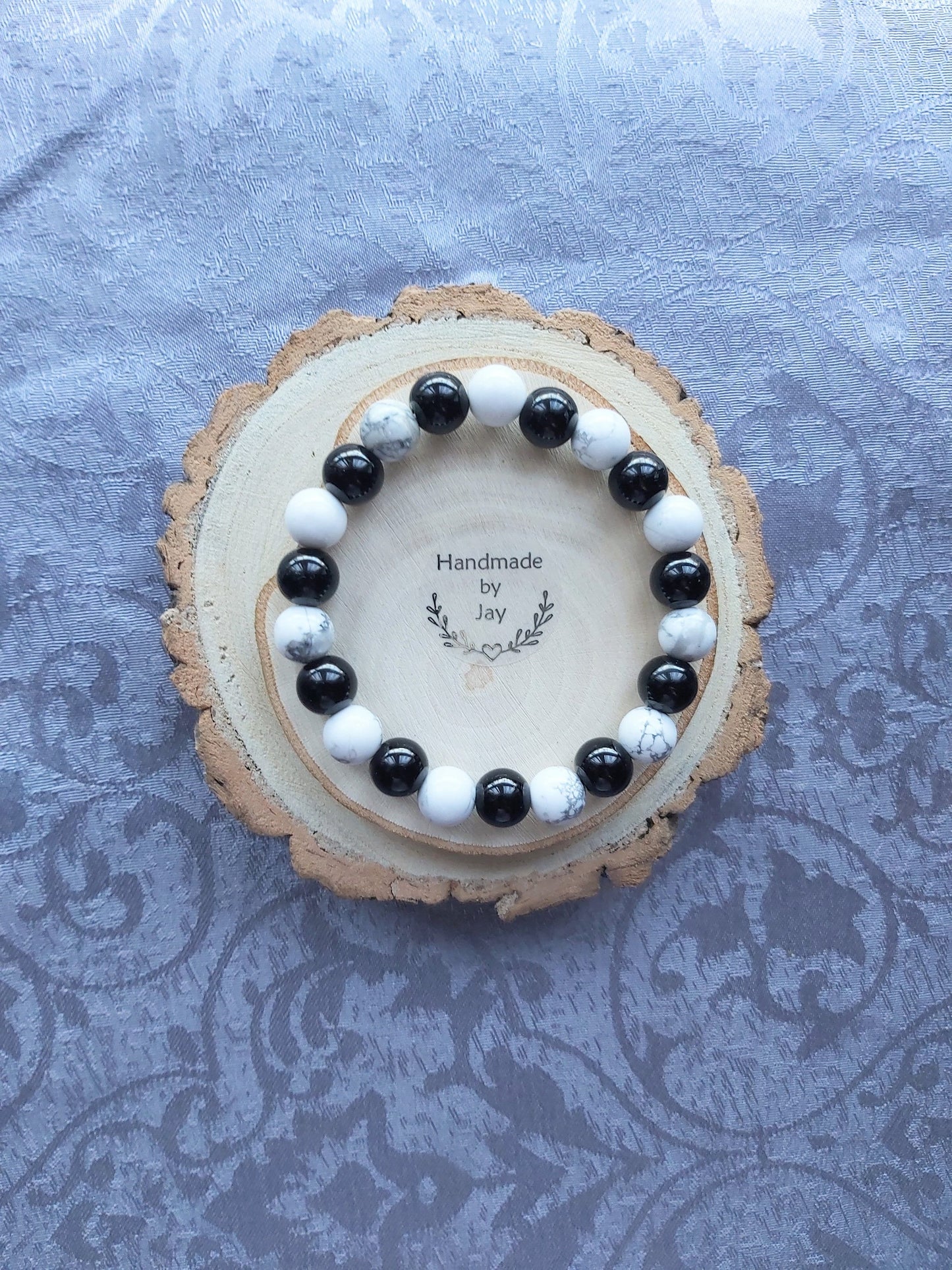 10mm Black Tourmaline and Howlite Crystal Gemstone Beaded Chakra Bracelet