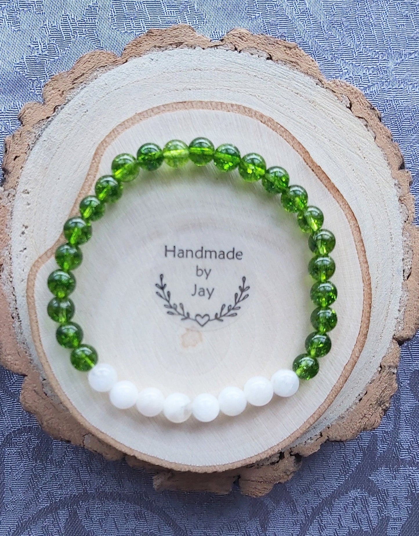 Natural Moonstone & Peridot Beaded Bracelet: Crystal Healing Reiki