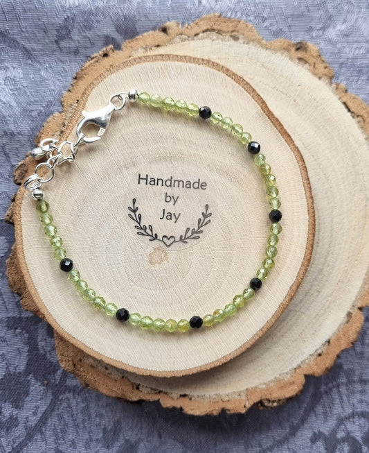 3mm Peridot and Spinel Crystal Healing Gemstone Bracelet Solar Plexus and Heart Chakra
