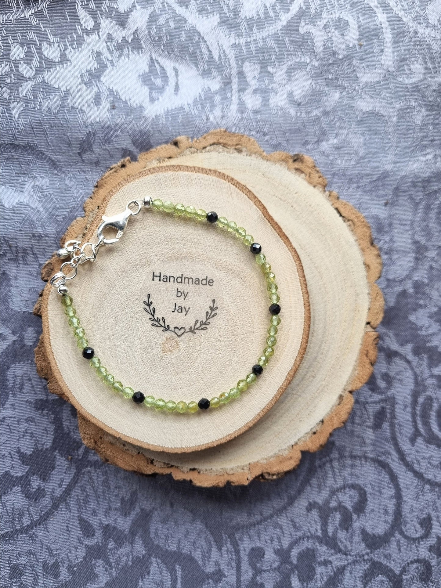 3mm Peridot and Spinel Crystal Healing Gemstone Bracelet Solar Plexus and Heart Chakra