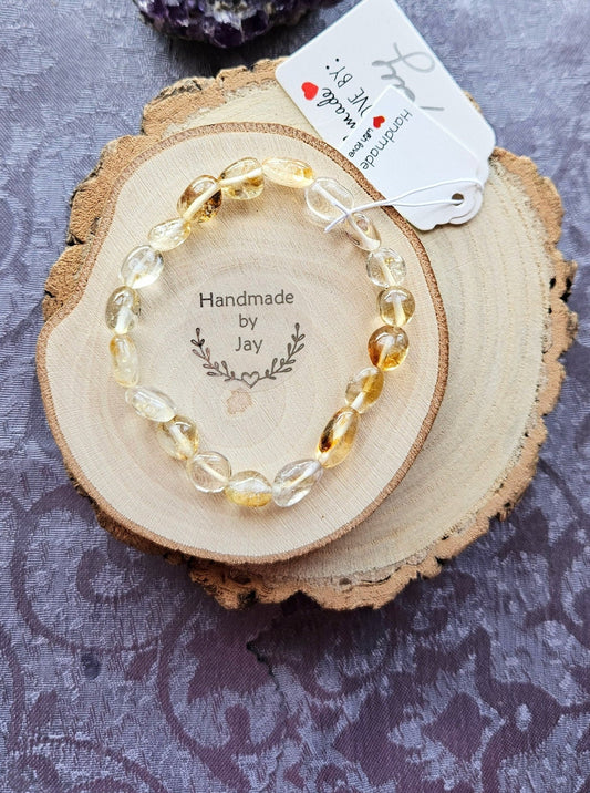 8-10mm Natural Citrine Crystal Healing Beaded Solar Plexus Chakra Bracelet