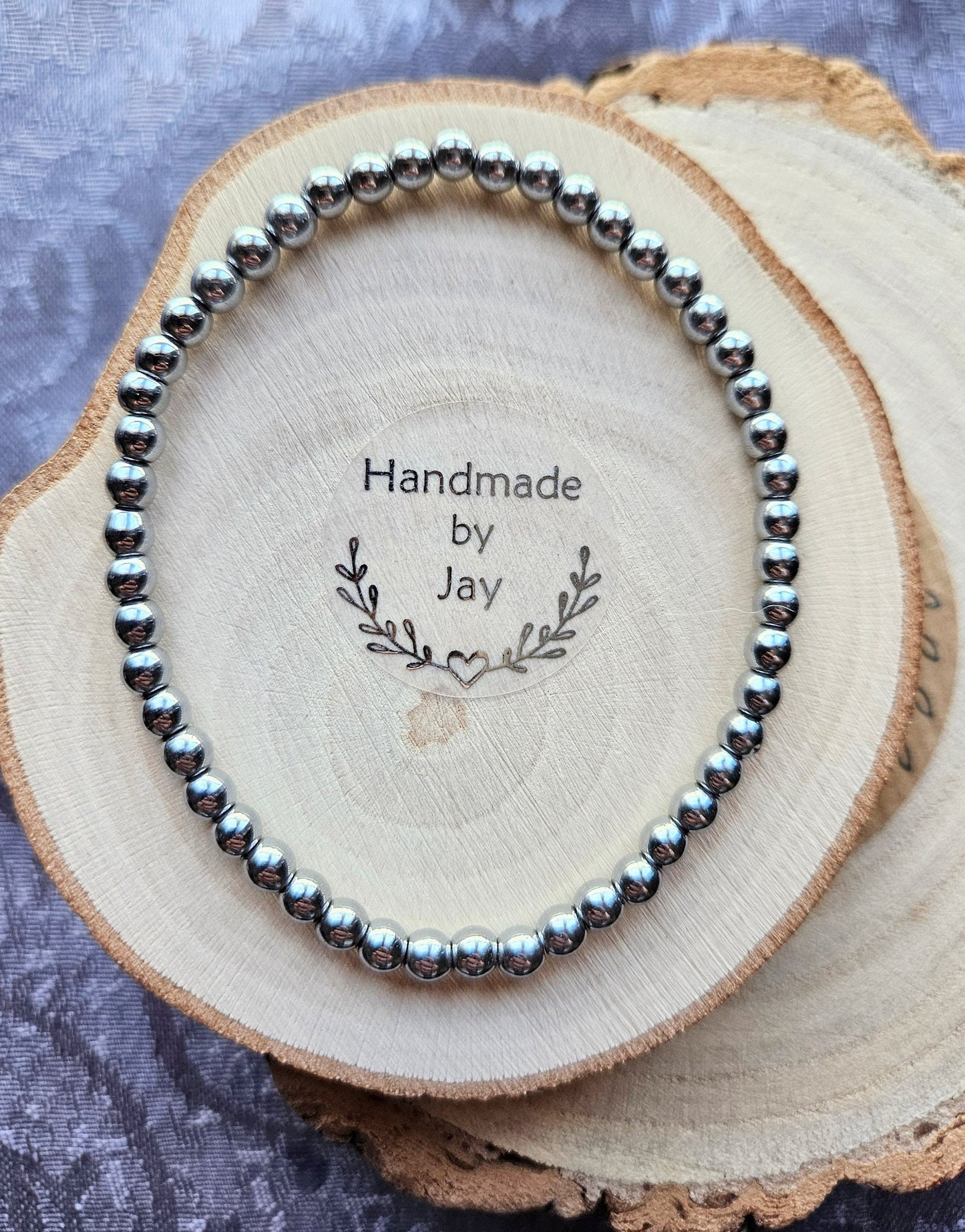 4mm Silver Hematite Beaded Bracelet: Crystal Healing Chakra Jewellery