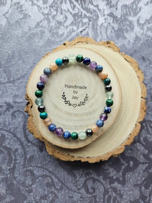 Crystal Healing Bracelet: Lapis Lazuli, Hematite, Chrysocolla, Fluorite, Malachite, Sodalite