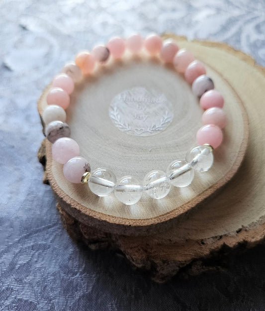 Pink Opal & Quartz Crystal Bracelet: Handmade Gemstone Healing Jewelry