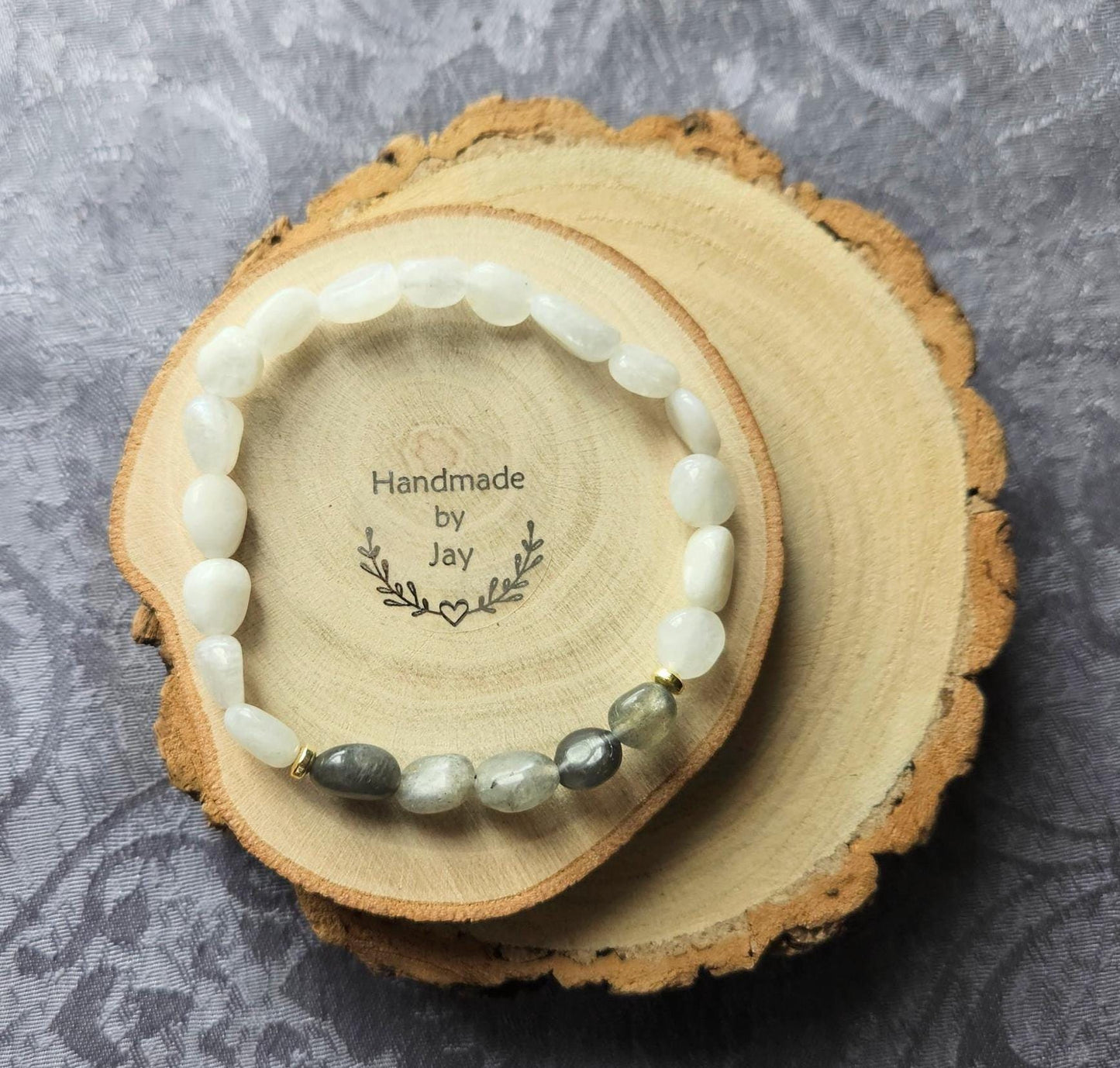Moonstone and Labradorite Bracelet: Blue Flash Crystal Gemstone