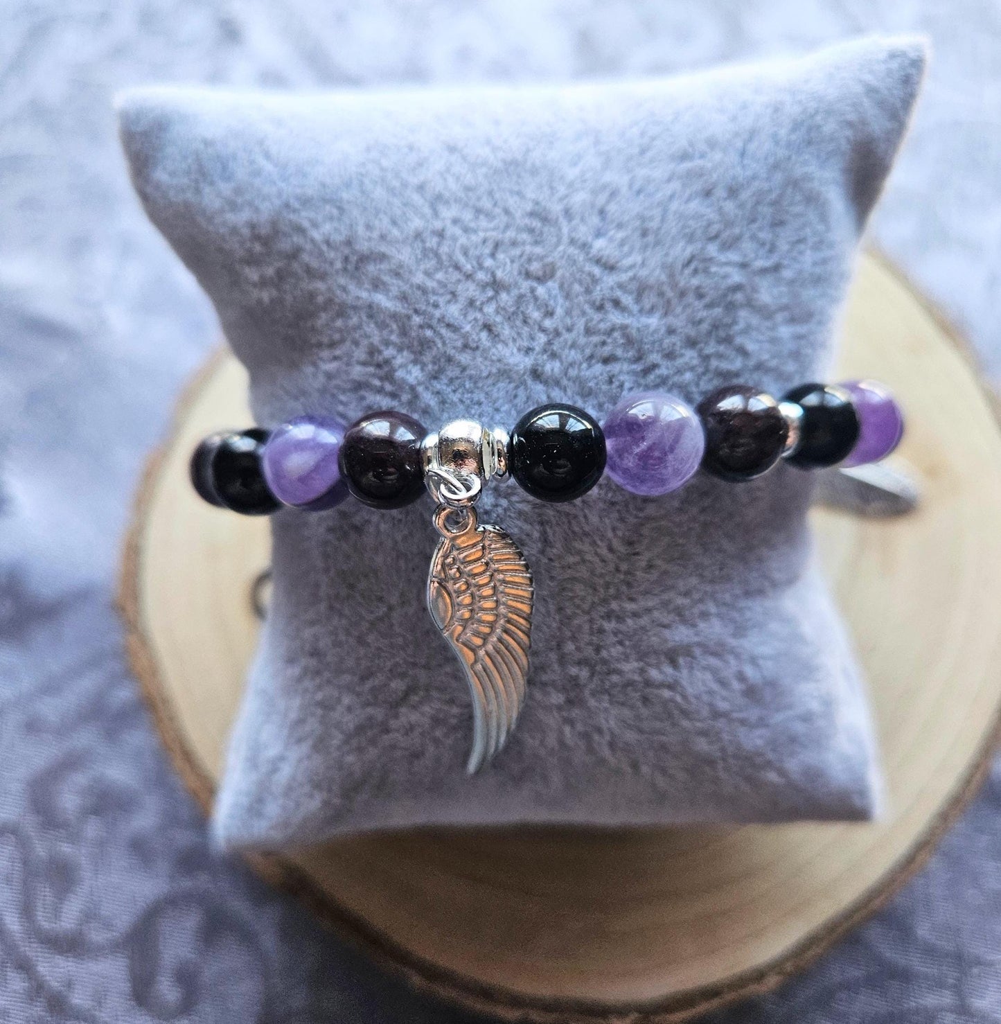 Handmade Garnet, Amethyst & Tourmaline Crystal Healing Bracelet with Charms