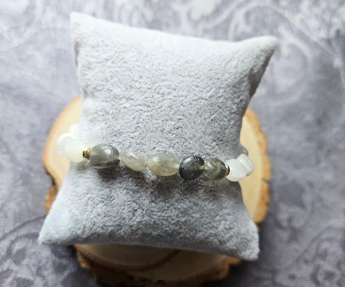 Moonstone and Labradorite Bracelet: Blue Flash Crystal Gemstone