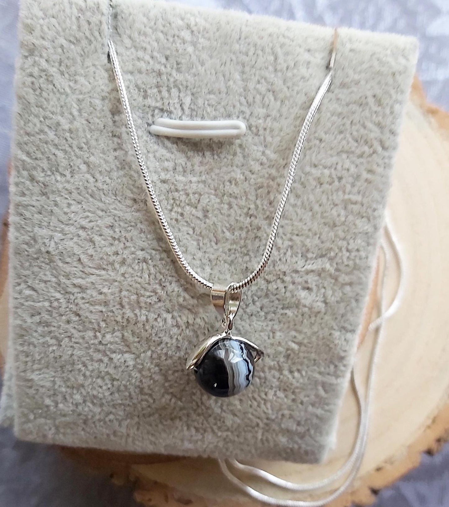 Natural Sardonyx Crystal Gemstone Pendant on Silver Chain