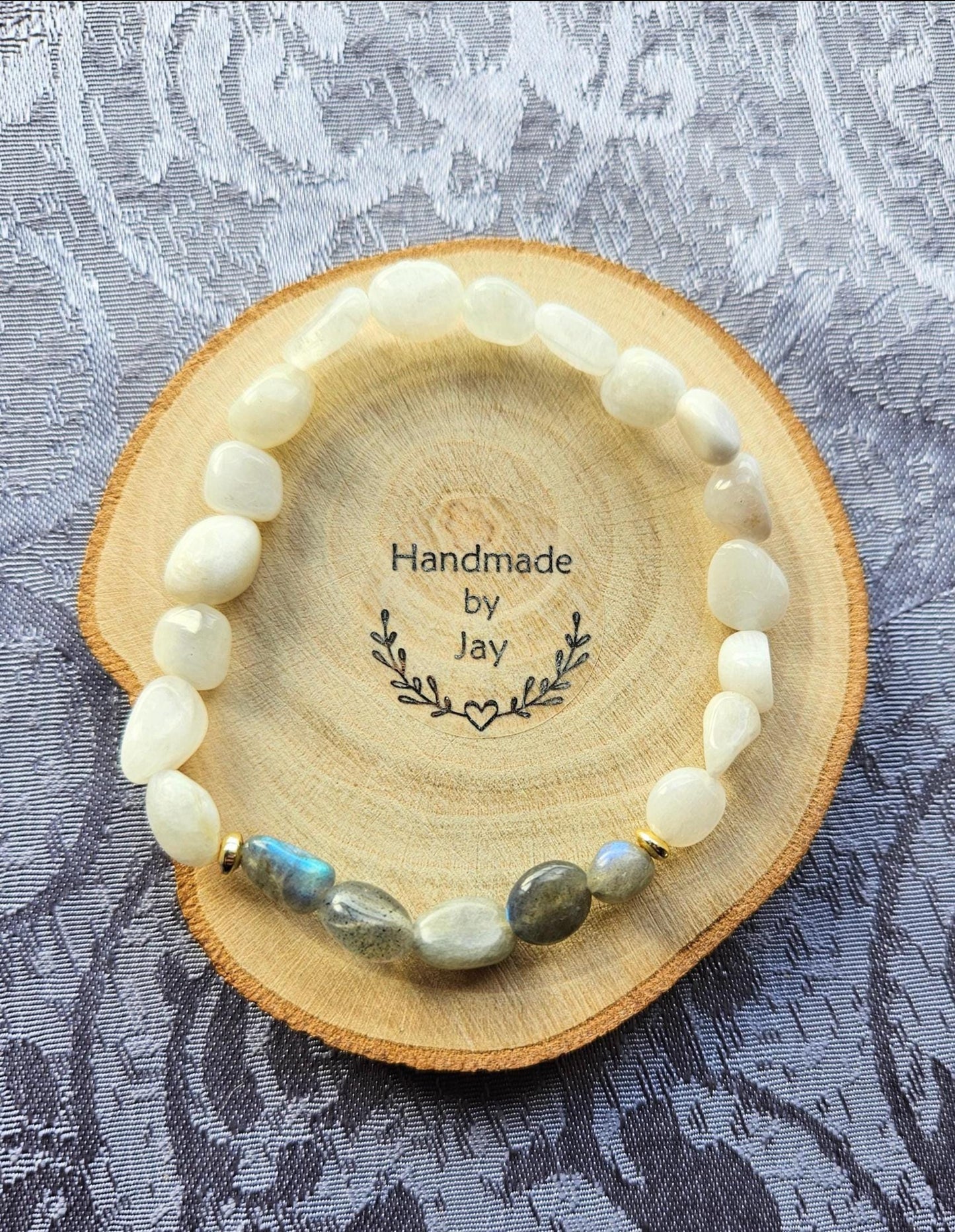 Moonstone and Labradorite Bracelet: Blue Flash Crystal Gemstone