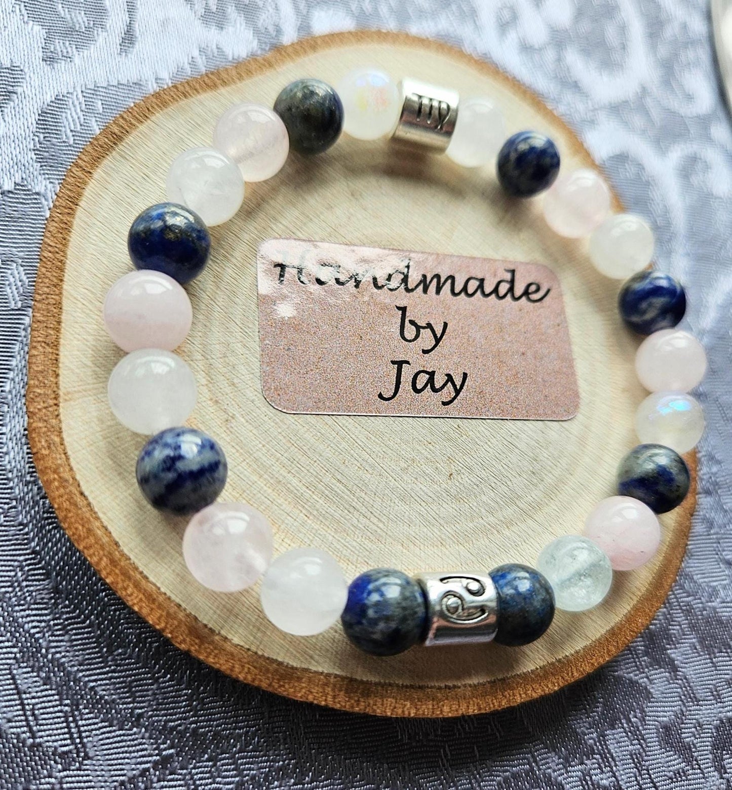 Rose Quartz & Moonstone. Cancer, Libra and Taurus Zodiac Birthstone Crystal Bracelet