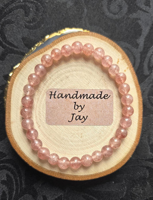 Handmade Strawberry Quartz Crystal Bracelet: Healing Gemstone Jewelry
