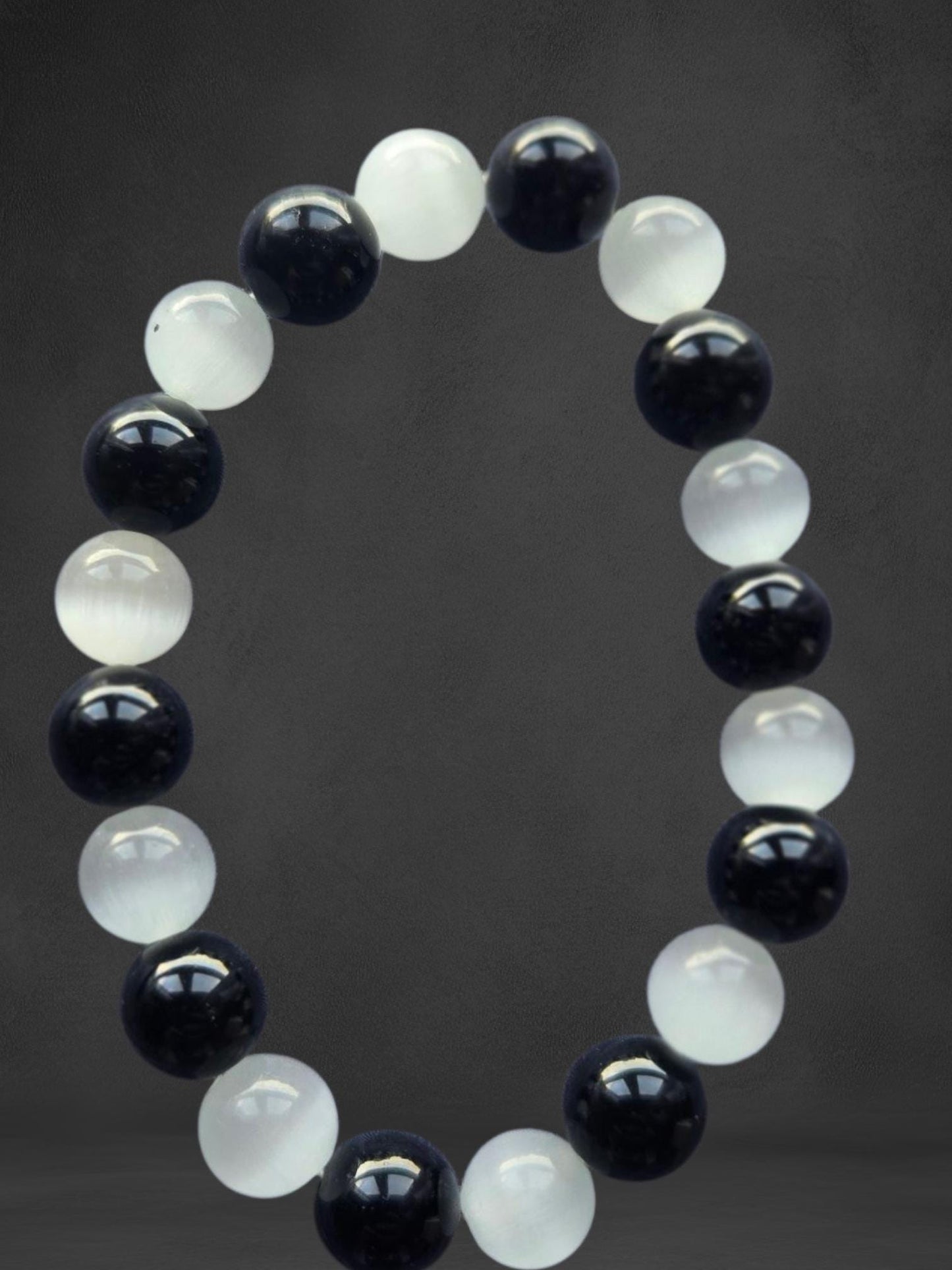 Selenite & Black Tourmaline Bracelet: Handmade Crystal Healing Jewelry