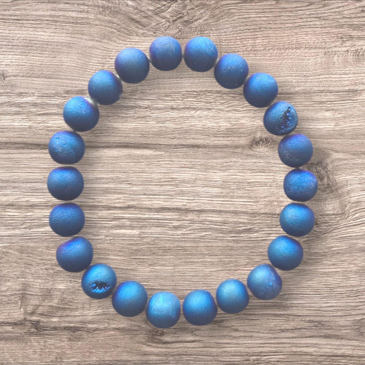 Dark Blue Druzy Onyx Bracelet: 8mm Crystal Healing Gemstone