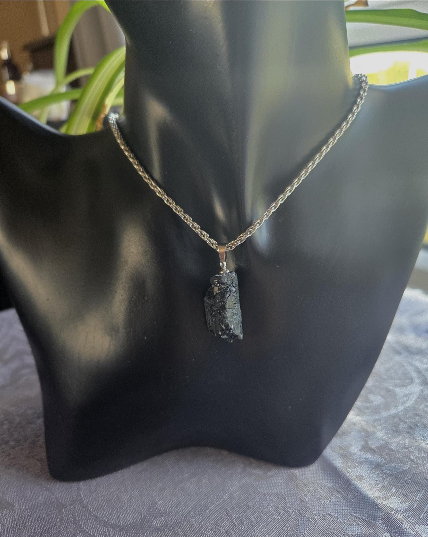 Natural Black Tourmaline Protection Crystal Healing Gemstone Pendant