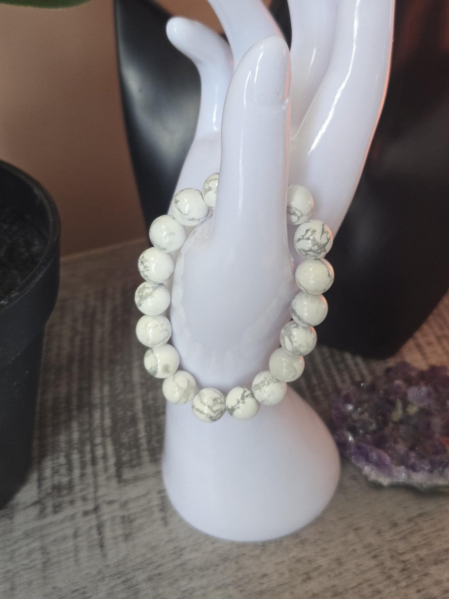 10mm Howlite for Anxiety &  Grounding Crystal Healing Gemstone  Bracelet.  Stress Relief Bracelet.