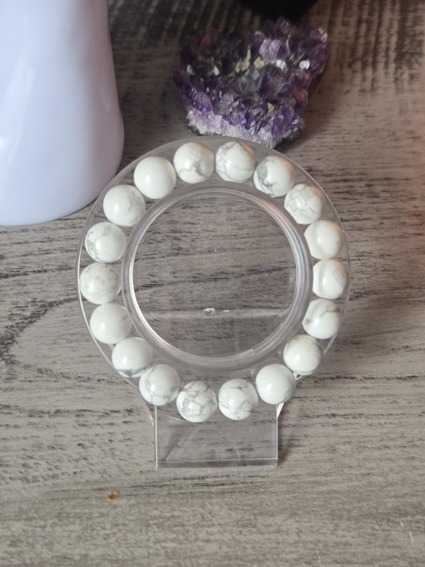 10mm Howlite for Anxiety &  Grounding Crystal Healing Gemstone  Bracelet.  Stress Relief Bracelet.