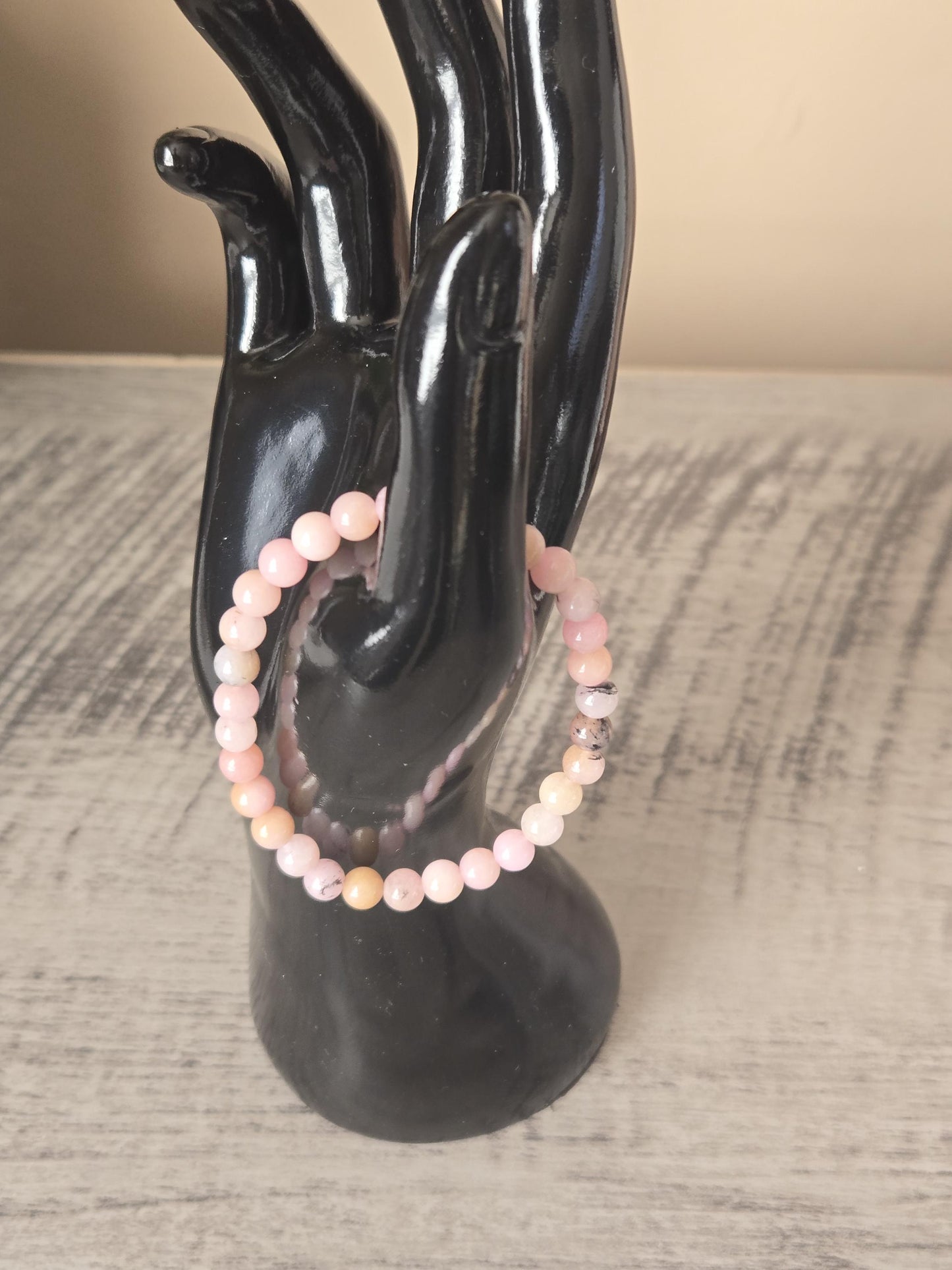 Pink Opal Crystal Gemstone Beaded Bracelet: Calming Crystal Bracelet