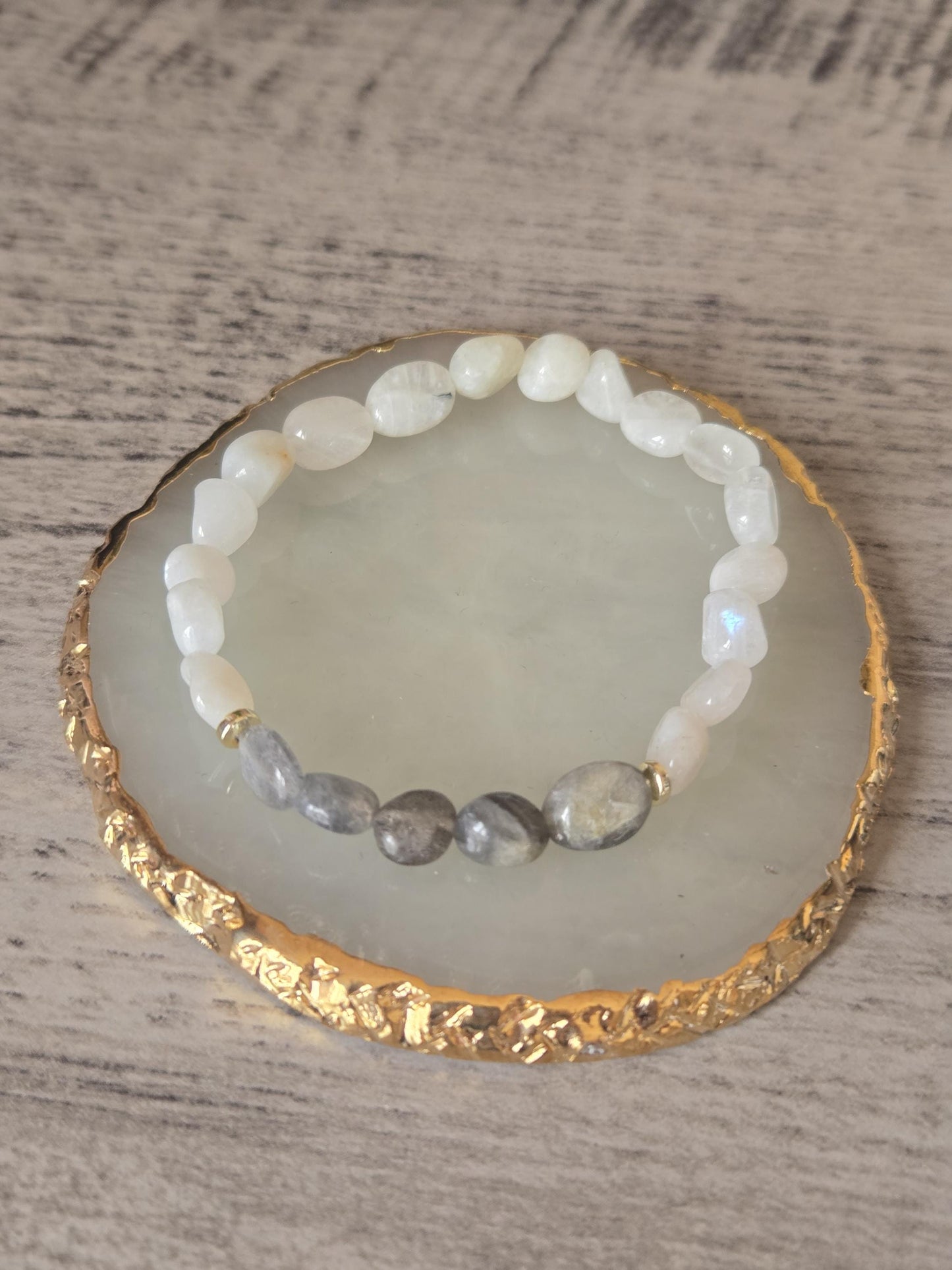Moonstone and Labradorite Crystal Beaded Gemstone Bracelet