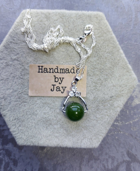 Jade for Cleansing, Detox, Anxiety, Calming and Fertility Crystal Healing 12mm Gemstone  Beaded Pendant
