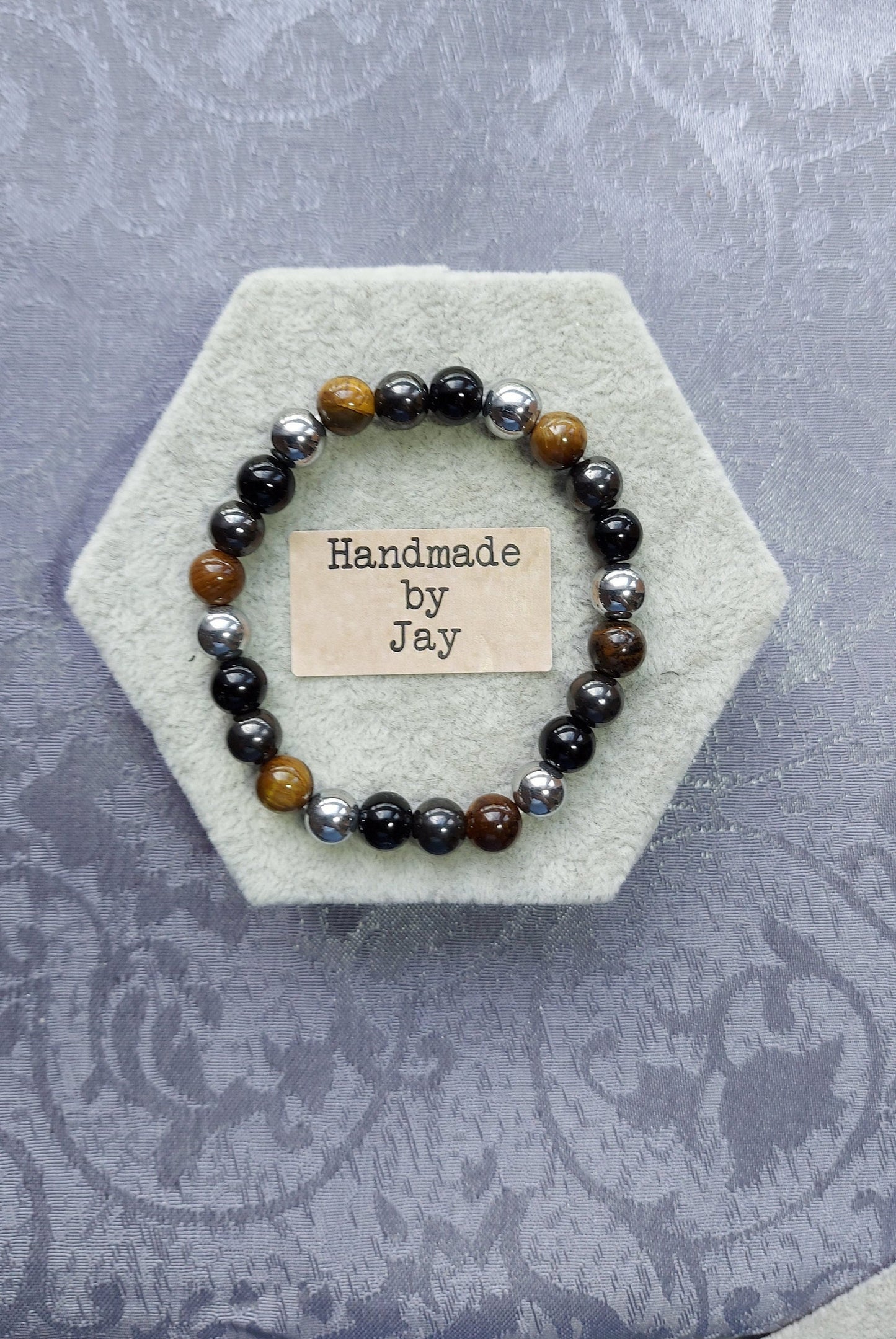 Triple Protection Tigers Eye, Black Obsidian and Lodestone Crystal Gemstone Beaded  Chakra Bracelet