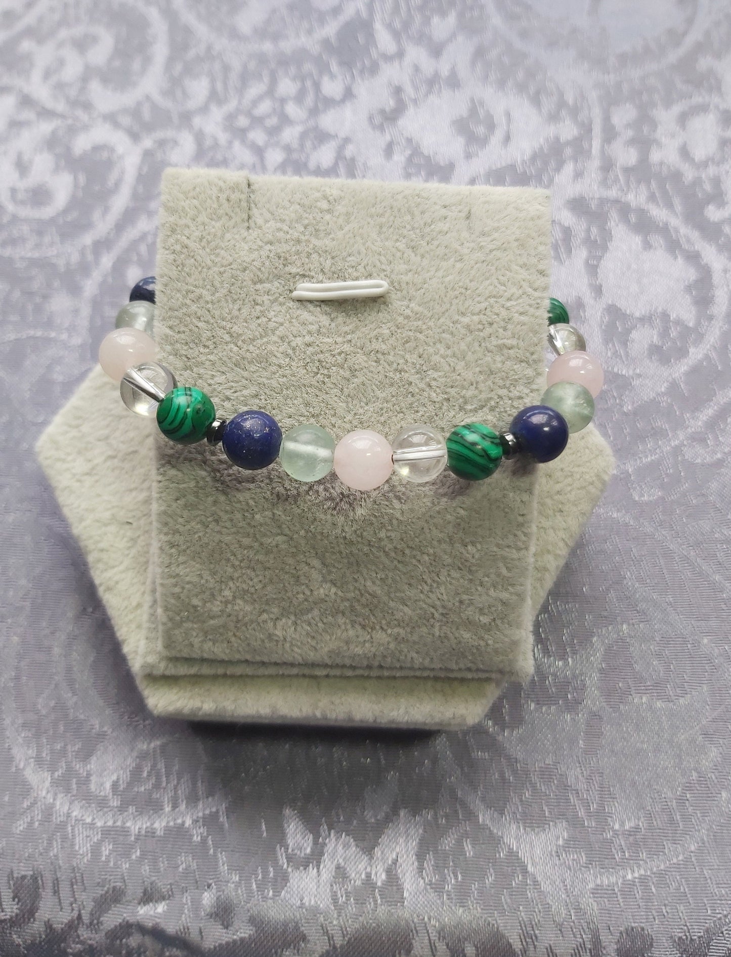 Crystal Healing Bracelet: Malachite, Lapis Lazuli, Fluorite for Vertigo & Insomnia