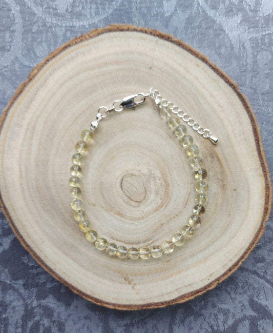 Golden Citrine Sterling Silver Crystal Beaded Solar Plexus Chakra Bracelet