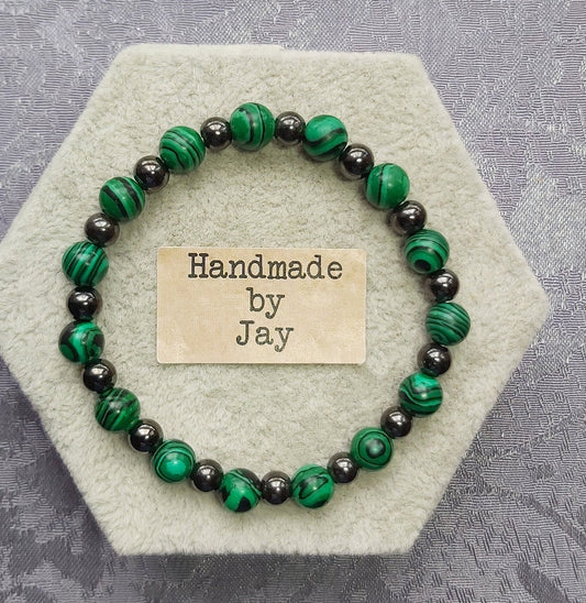 Malachite & Magnetic Hematite Crystal Healing Bracelet Jewellery