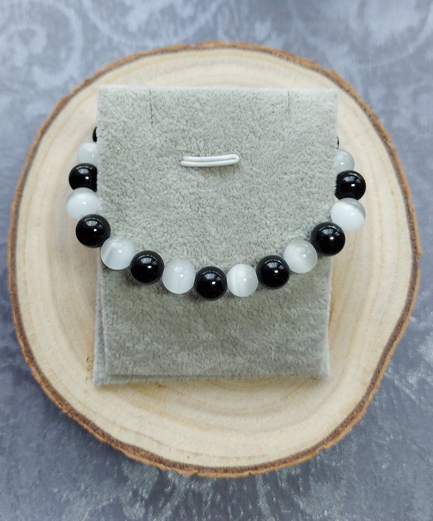 8mm Selenite and Black Tourmaline for Detox, Grounding & Anxiety Support Crystal Gemstone Beaded Chakra Bracelet