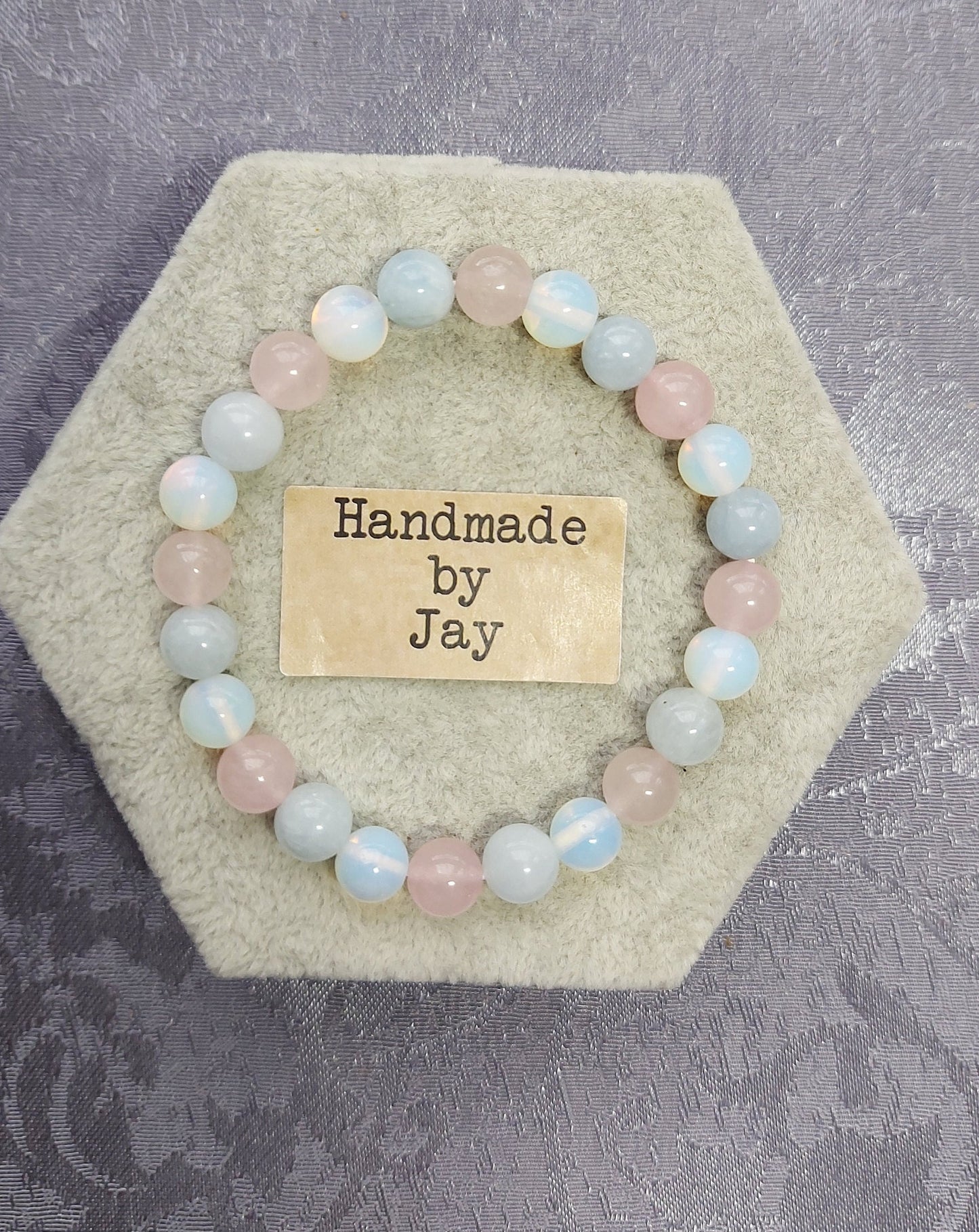 Exquisite Moonstone, Rose Quartz & Aquamarine Crystal Gemstone Beaded Bracelet: