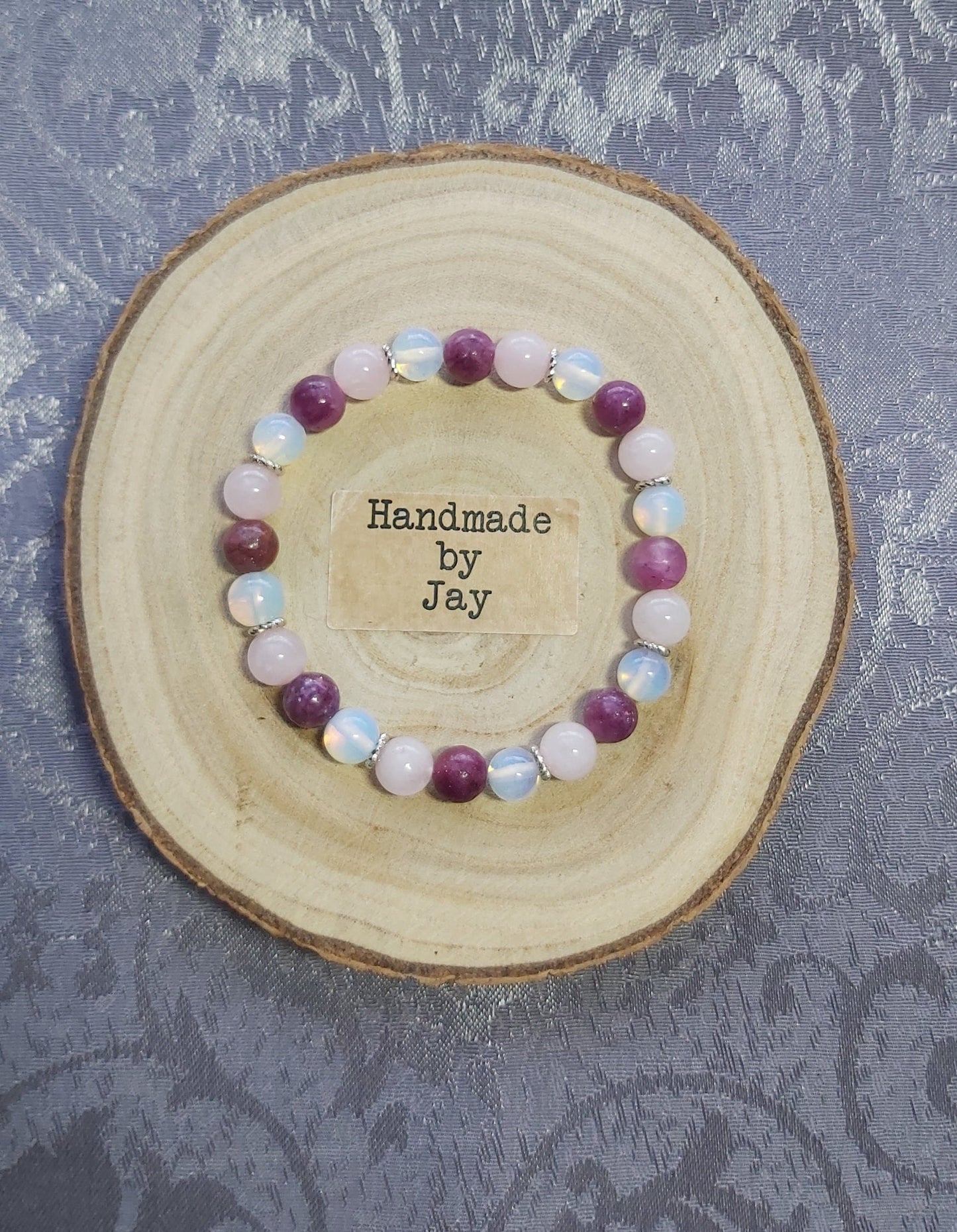 Lepidolite, Moonstone & Rose Quartz Crystal Gemstone Beaded Bracelet