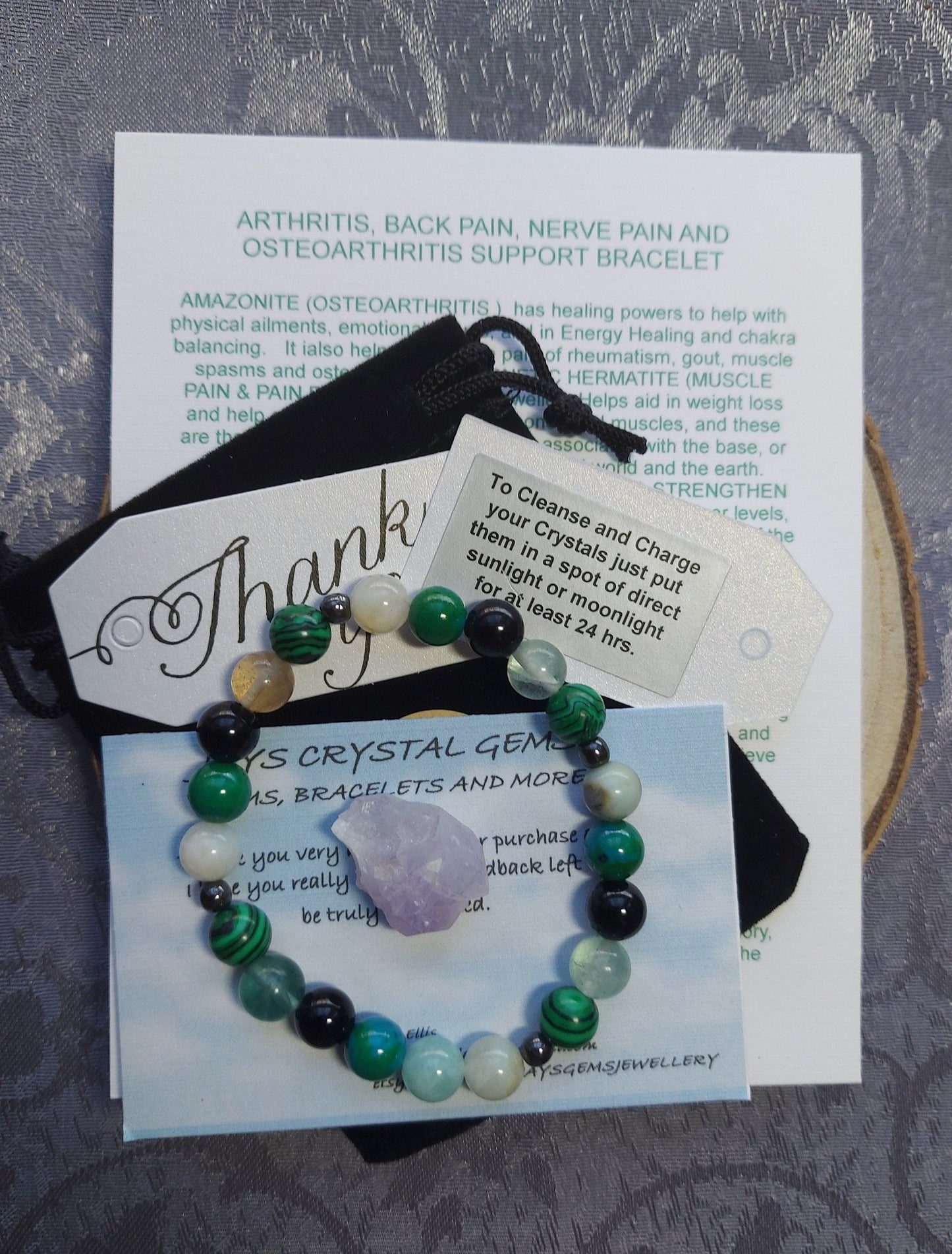 Arthritis, Back Pain, Rheumatism and Nerve Pain Support Crystal Gemstone Bracelet