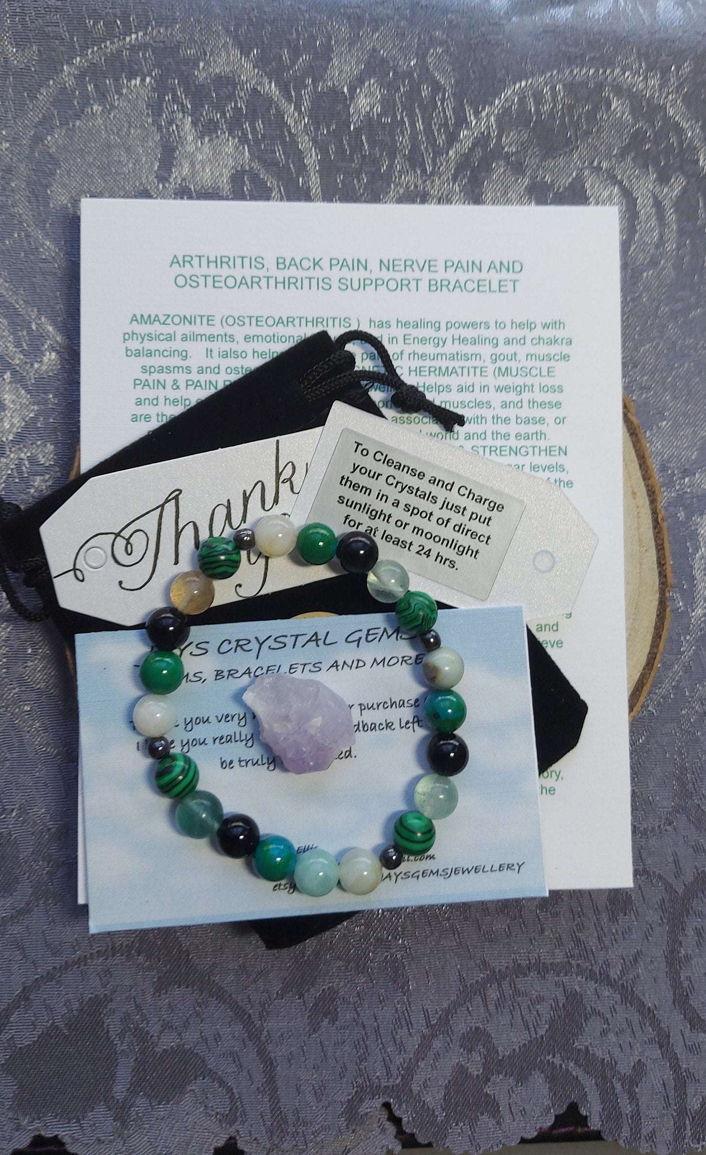 Arthritis, Back Pain, Rheumatism and Nerve Pain Support Crystal Gemstone Bracelet