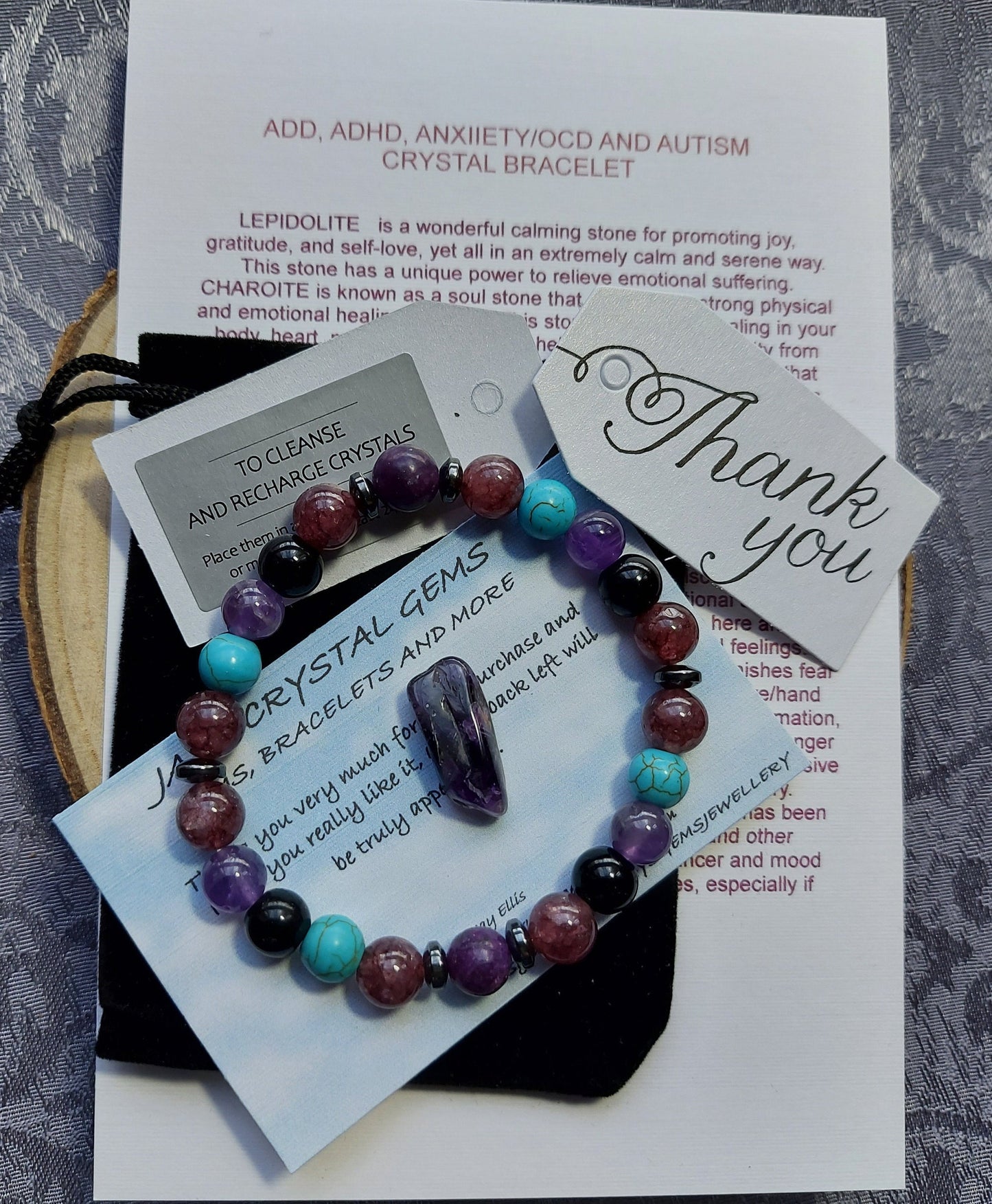 ADD/ADHD/Anxiety/OCD Support Crystal Gemstone Beaded Chakra Bracelet