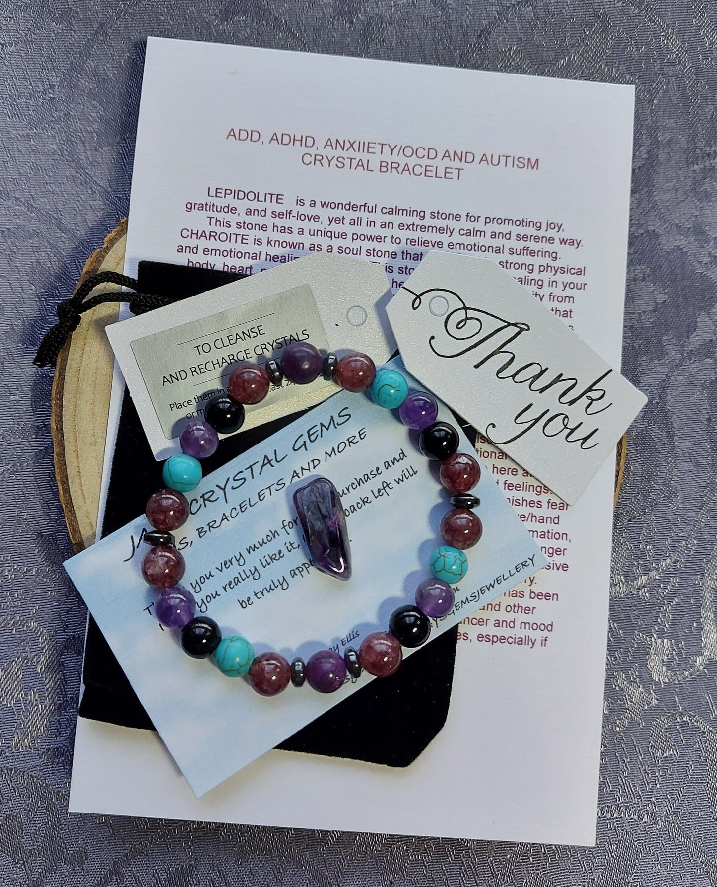 ADD/ADHD/Anxiety/OCD Support Crystal Gemstone Beaded Chakra Bracelet