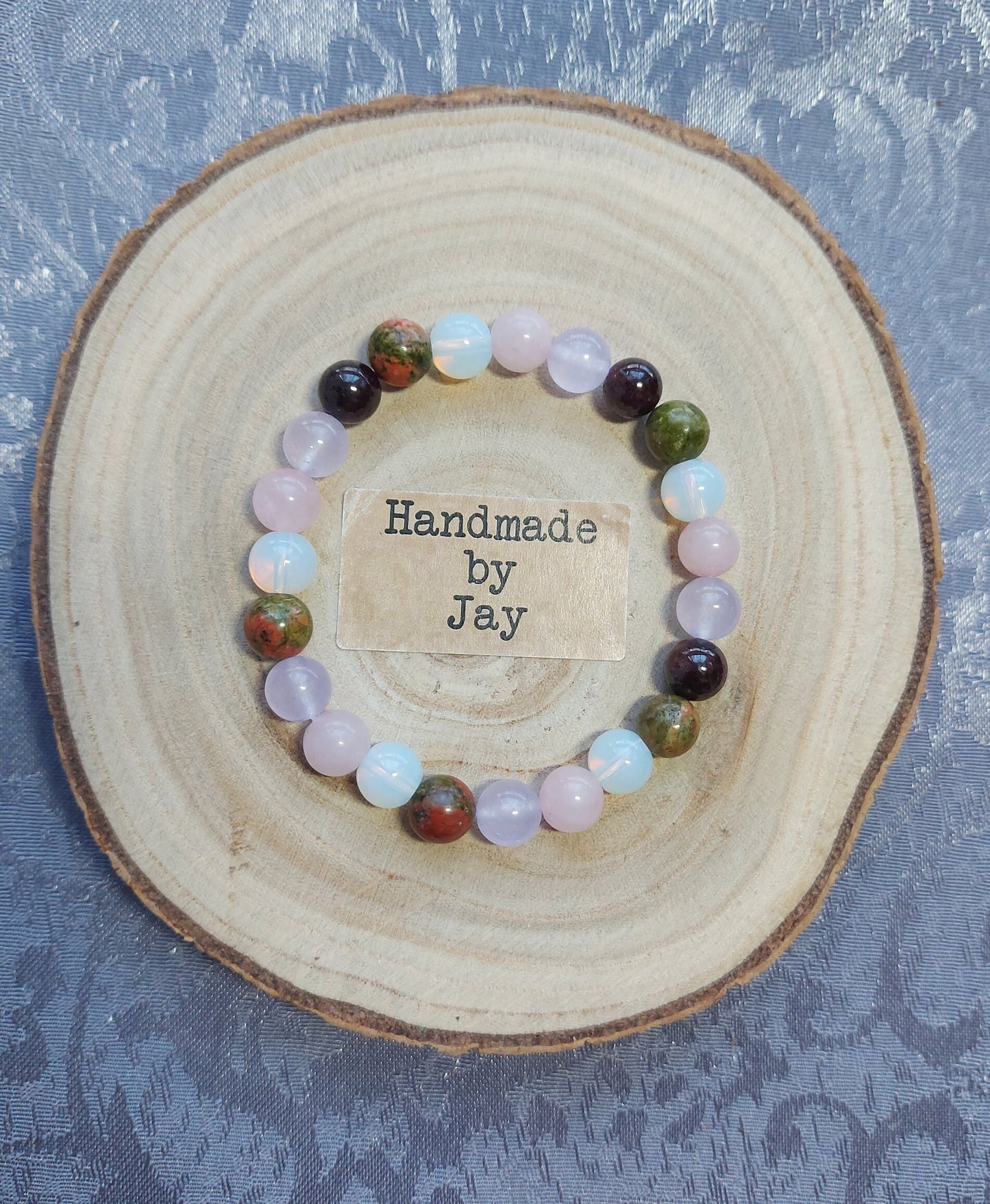 Moonstone, Unakite & Garnet Crystal Gemstone bracelet for Hormone and Fertility