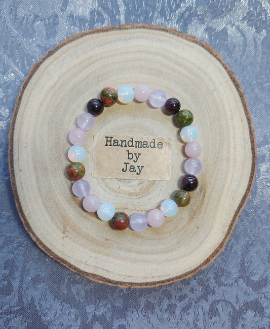 Moonstone, Unakite & Garnet Crystal Gemstone bracelet for Hormone and Fertility