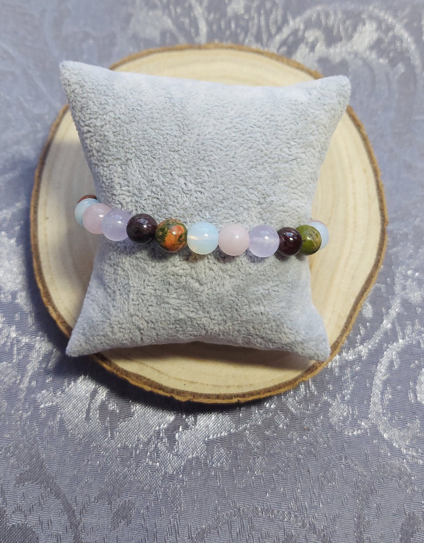 Moonstone, Unakite & Garnet Crystal Gemstone bracelet for Hormone and Fertility