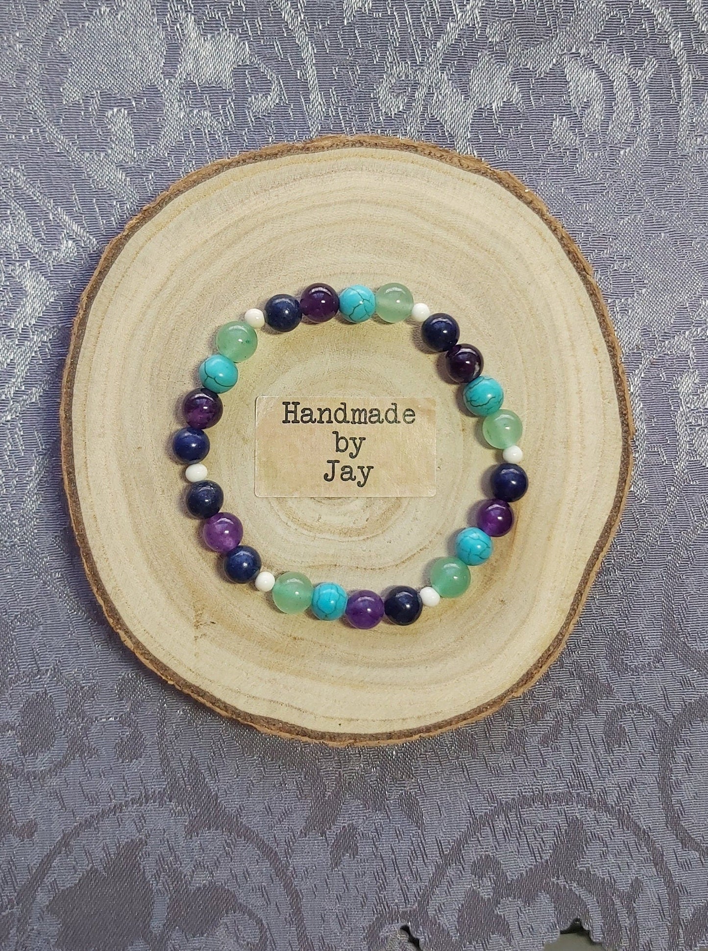 Headaches & Migraine  Support Lapis Lazuli Green Aventurine Magnesite Crystal Gemstone Beaded Bracelet