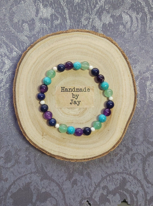 Headaches & Migraine  Support Lapis Lazuli Green Aventurine Magnesite Crystal Gemstone Beaded Bracelet