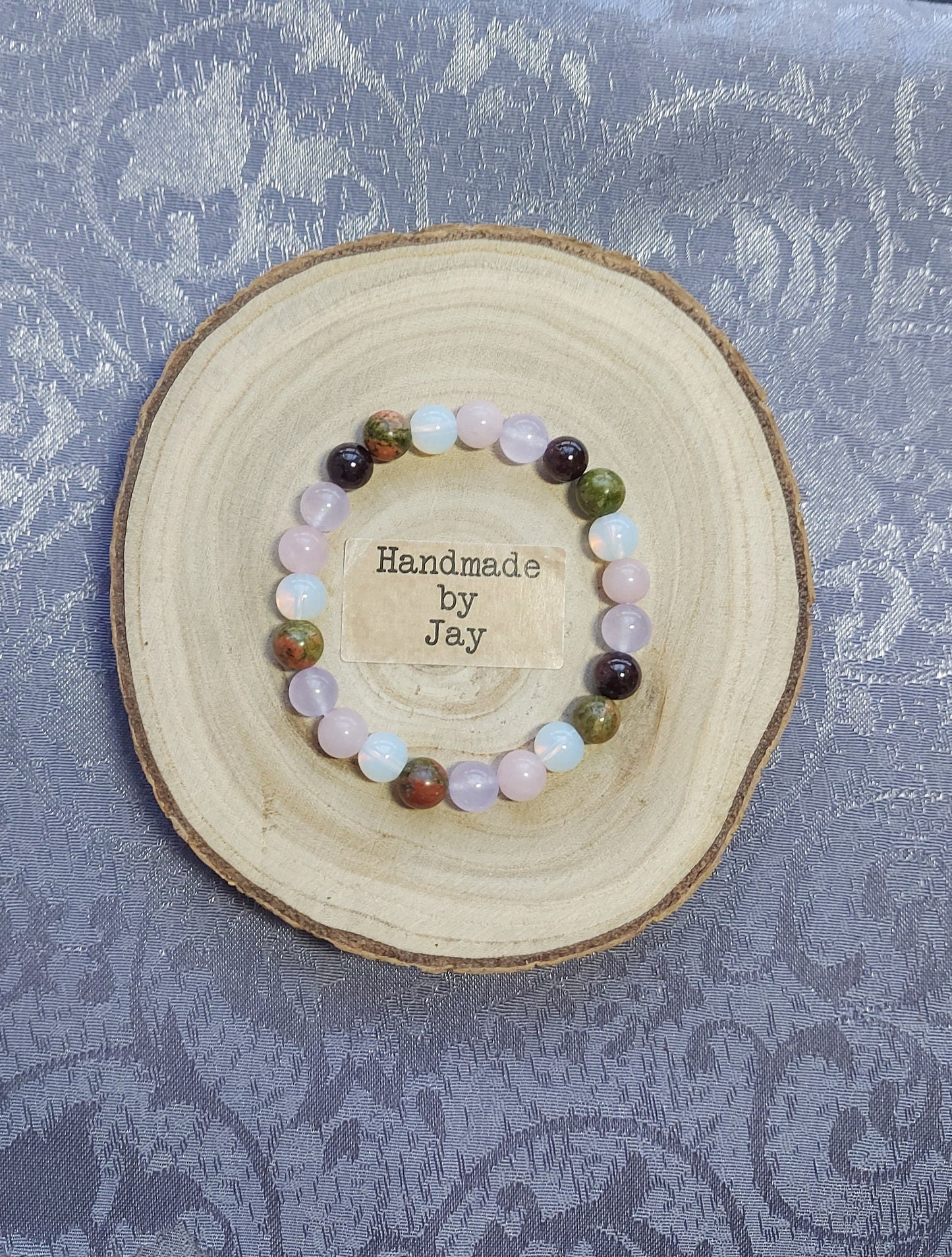 Moonstone, Unakite & Garnet Crystal Gemstone bracelet for Hormone and Fertility