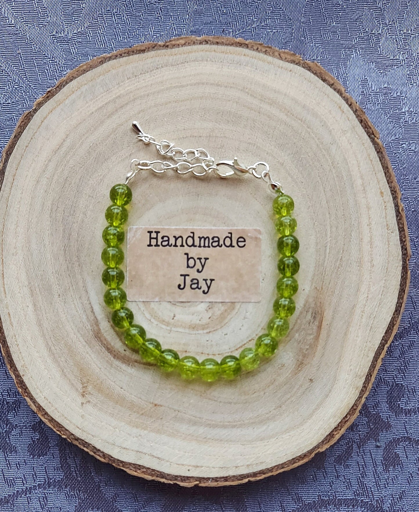 Handmade 6mm Peridot Sterling Silver Crystal Gemstone Bracelet Jewellery