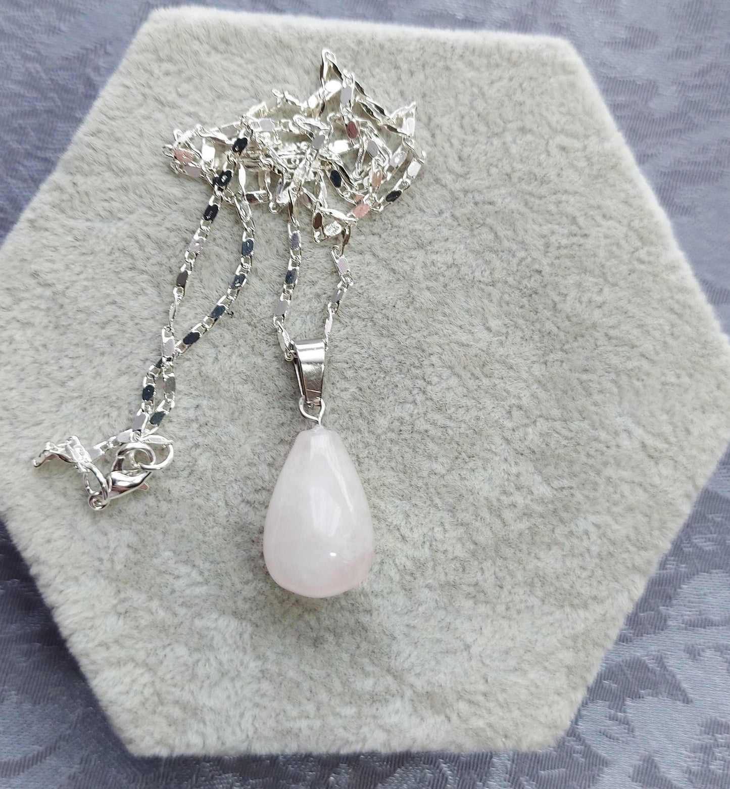 Rose Quartz for Love & Self-Esteem  Pear Shape Crystal Healing Heart Chakra Pendant